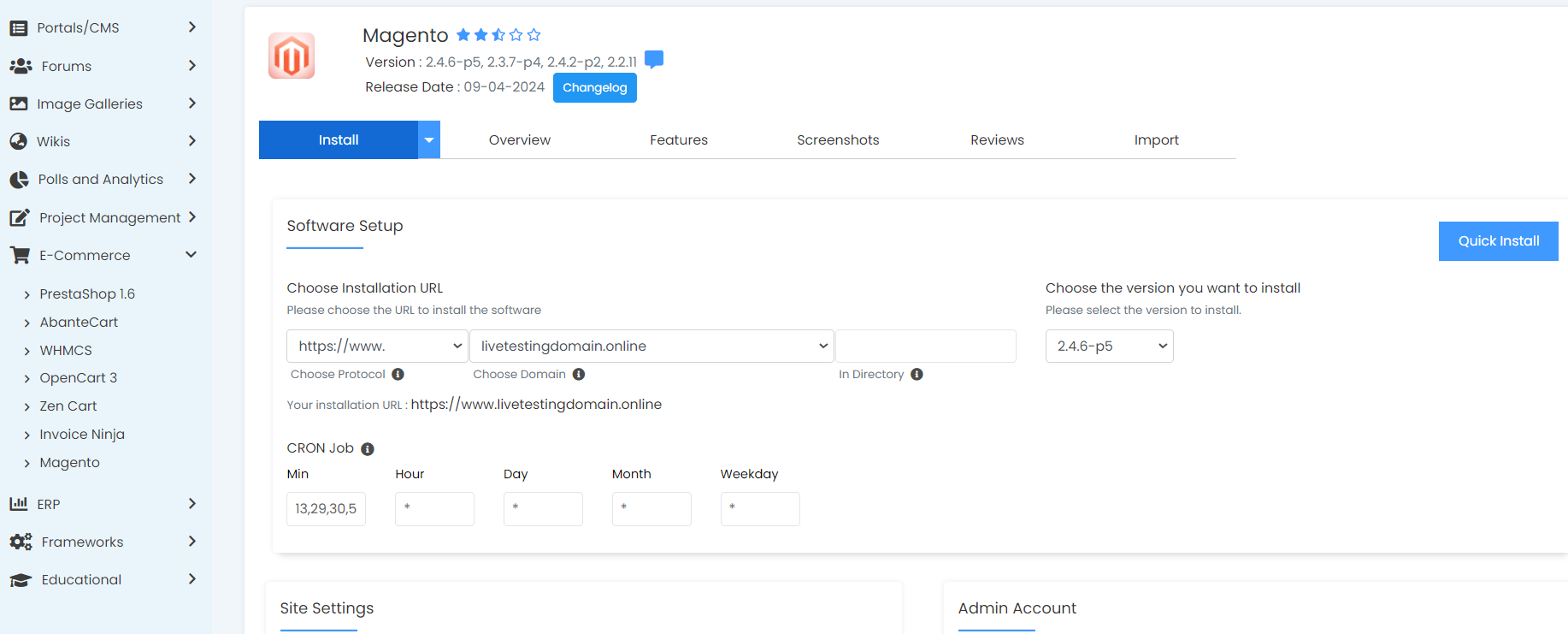 Install Magento From Softaculous - Magento Quick Install