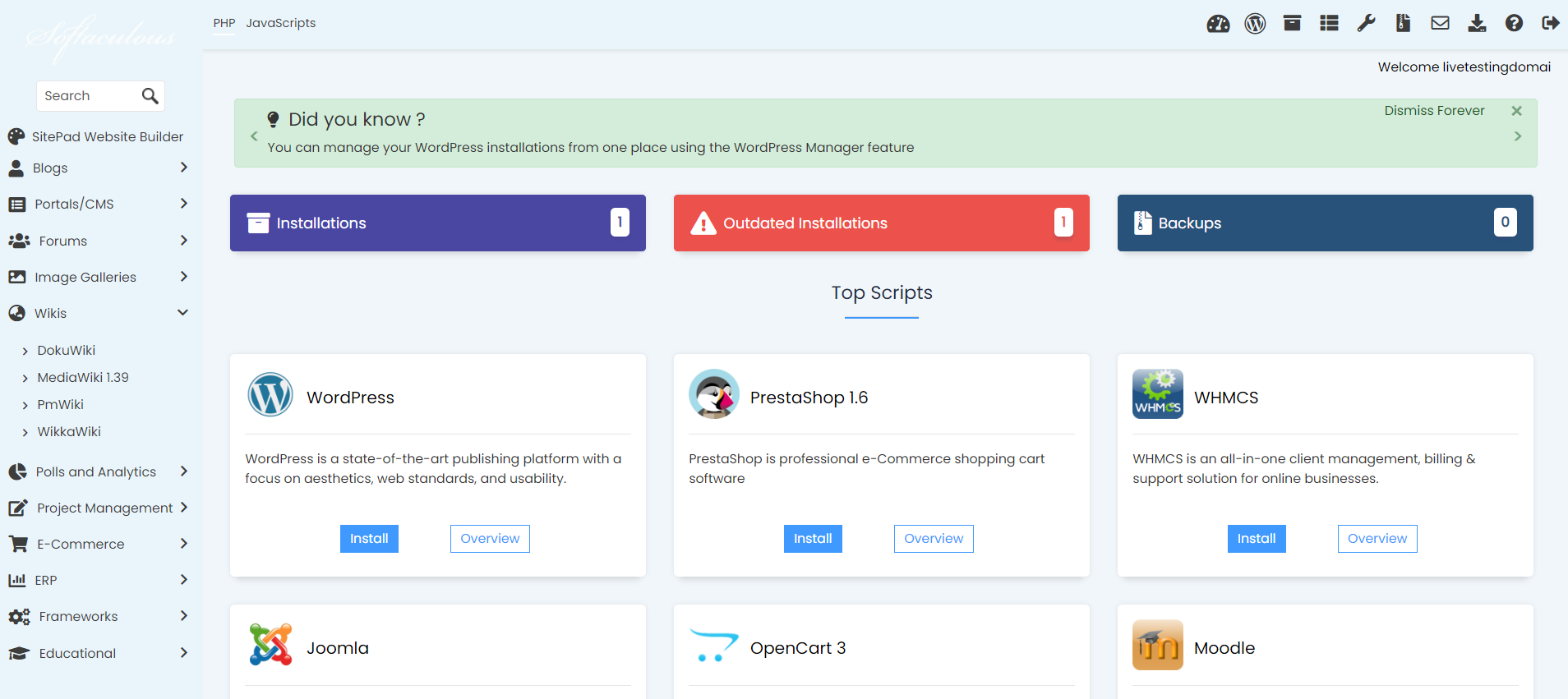 Install MediaWiki From Softaculous - Softaculous Dashboard