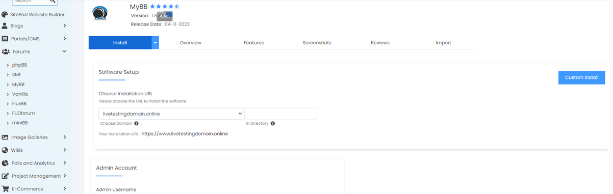 Install MyBB From Softaculous - MyBB Custom Install