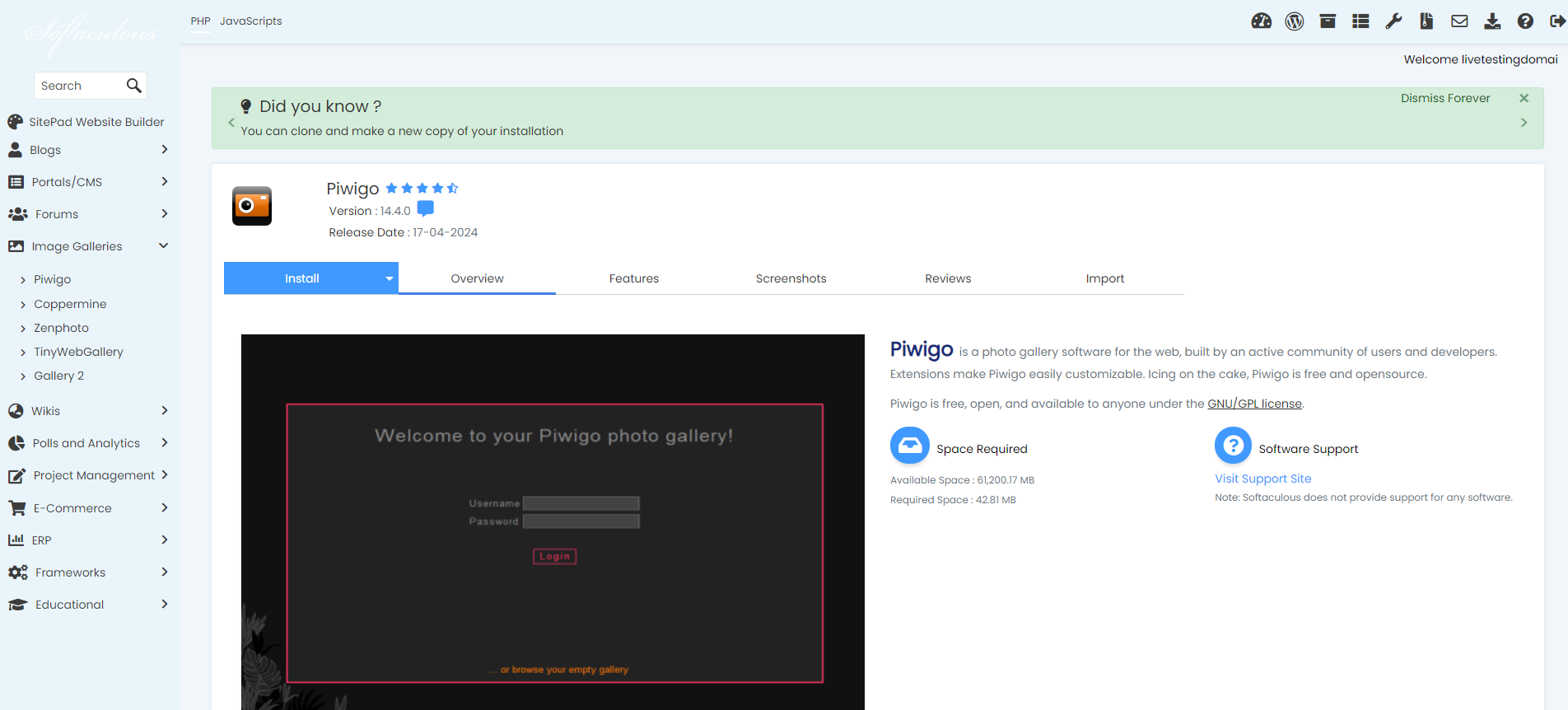 Install Piwigo From Softaculous - Piwigo Install