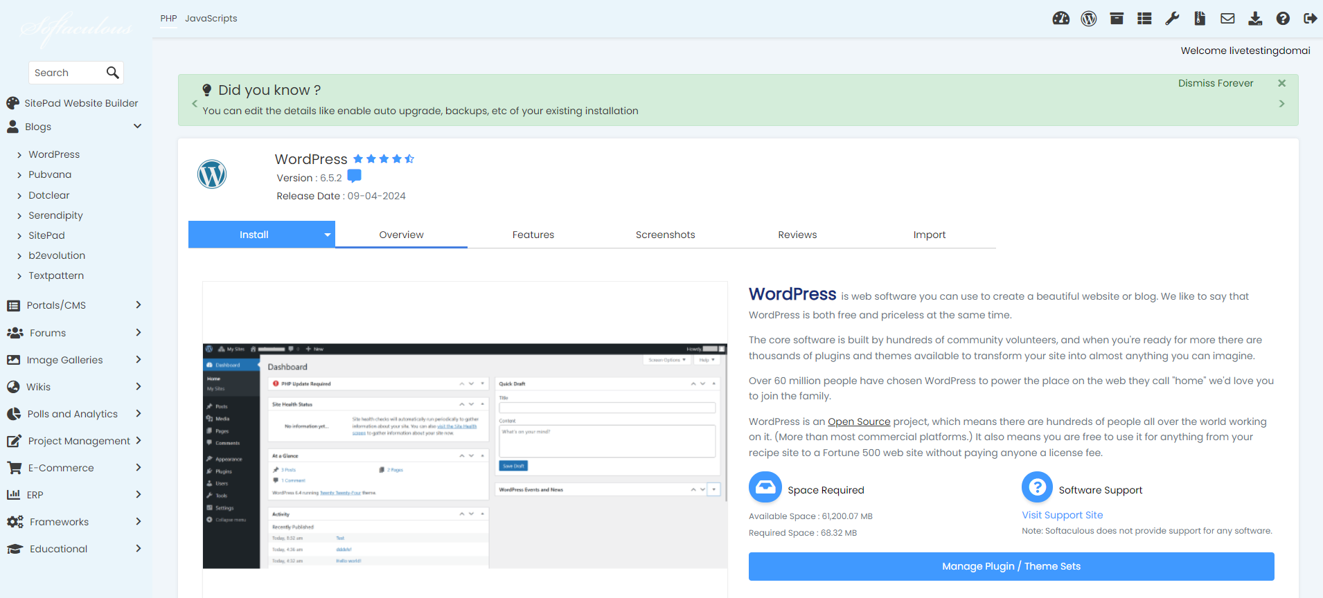 Install WordPress From Softaculous - WordPress Install
