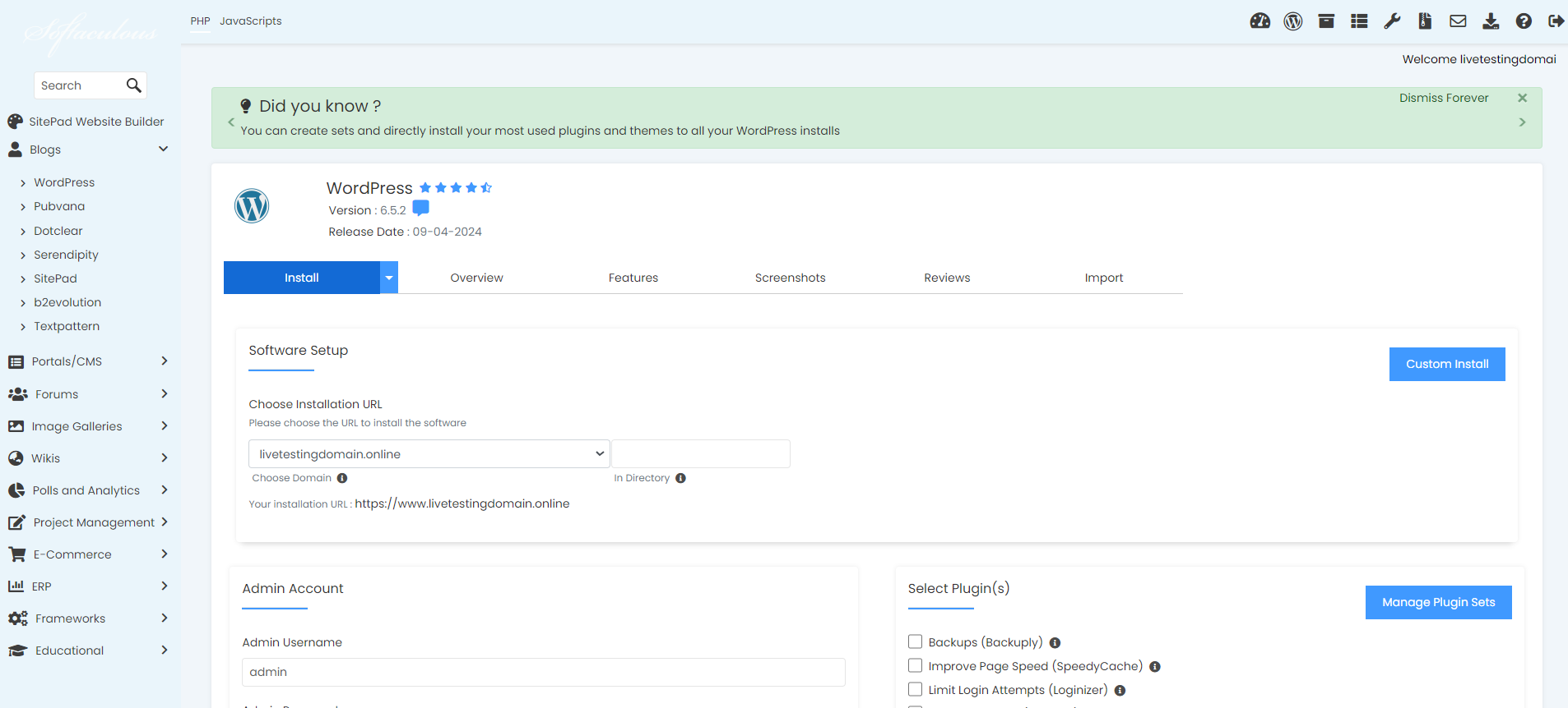 Install WordPress From Softaculous - WordPress Custom Install