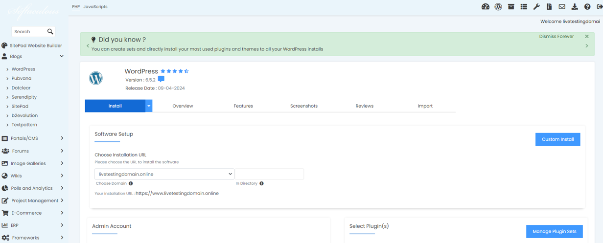Install WordPress From Softaculous - WordPress Quick Install