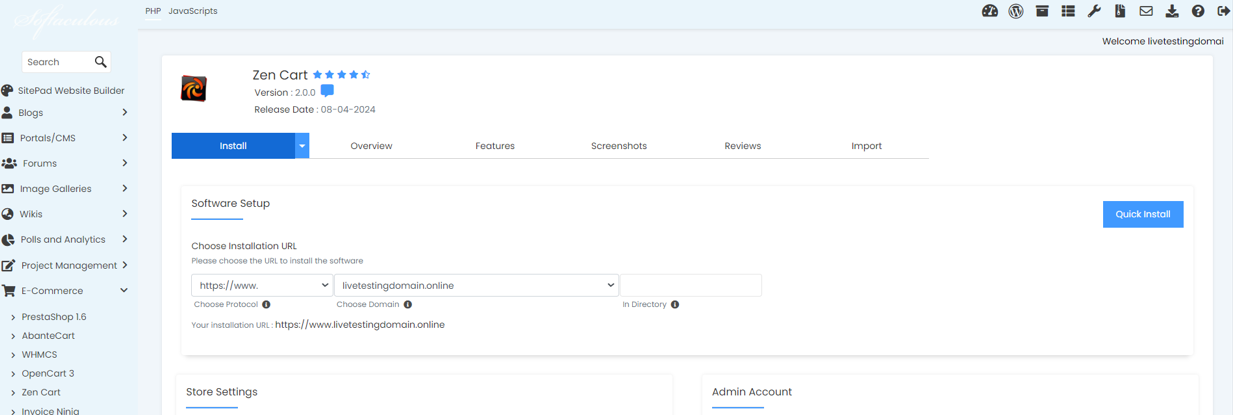 Install Zen Cart From Softaculous - Zen Cart Quick Install