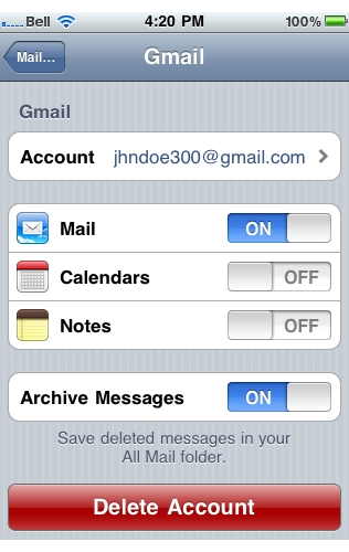 Change iPhone Email Password - Select Email Account