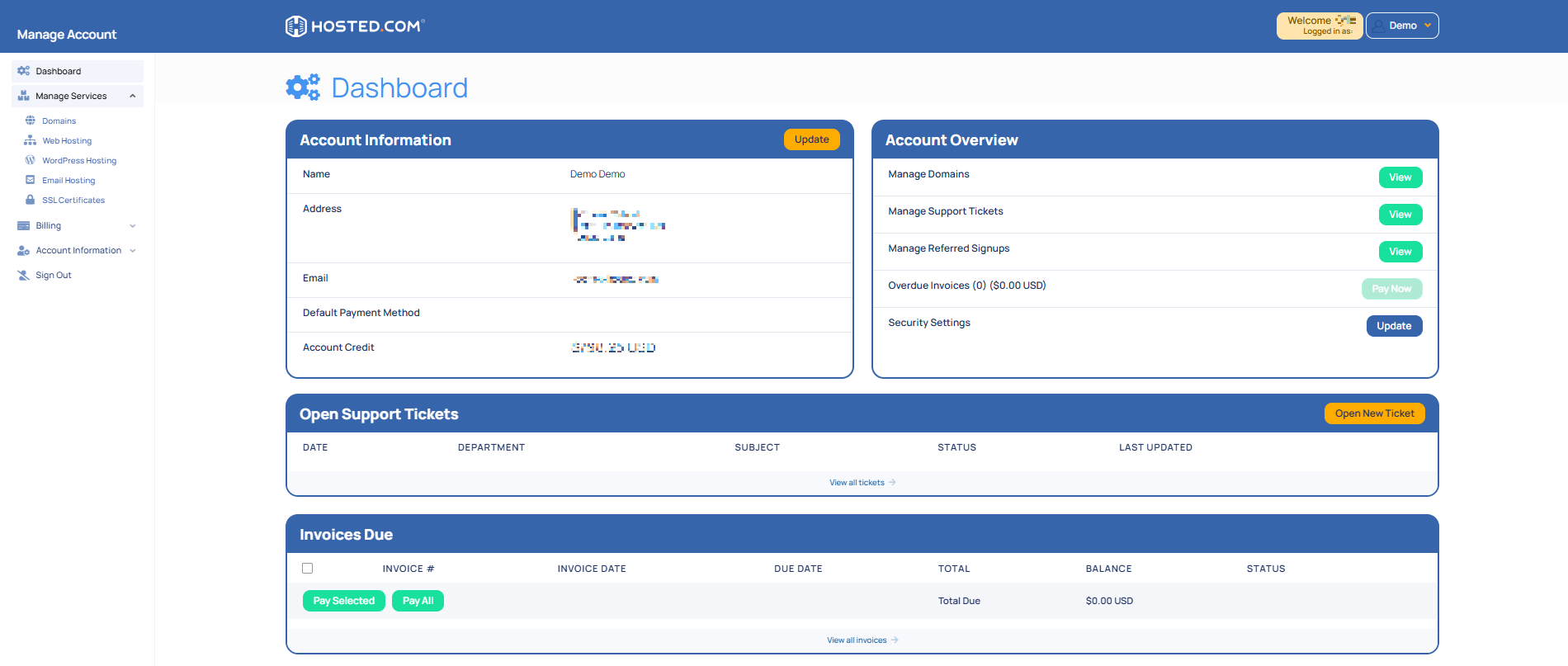 Manage Email Accounts - Click Manage Services