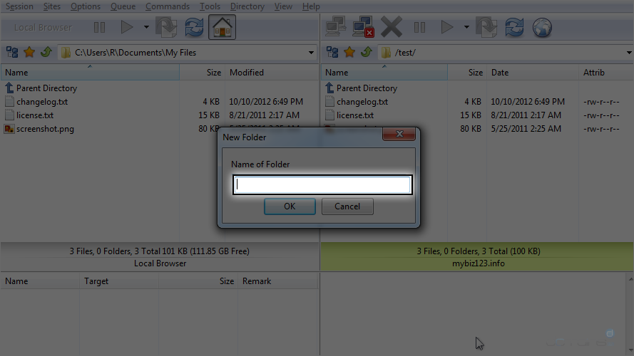 Manage Files in FlashFXP - Name of Folder