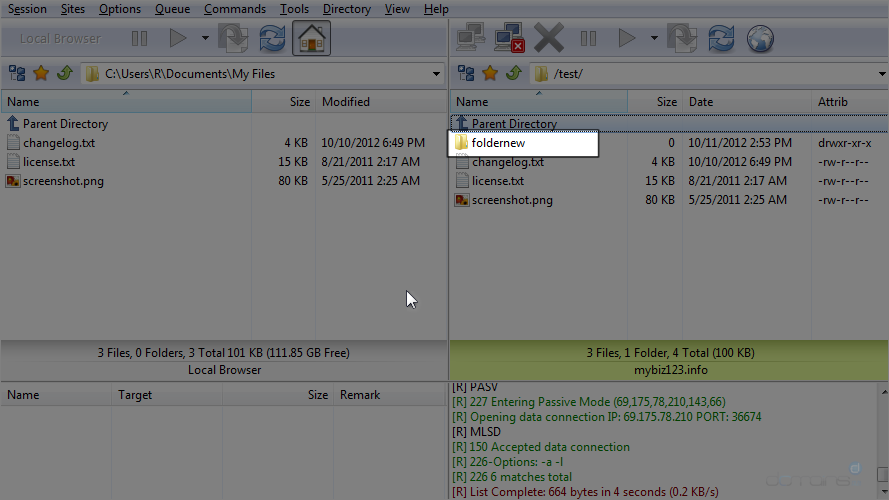 Manage Files in FlashFXP - Select New Folder