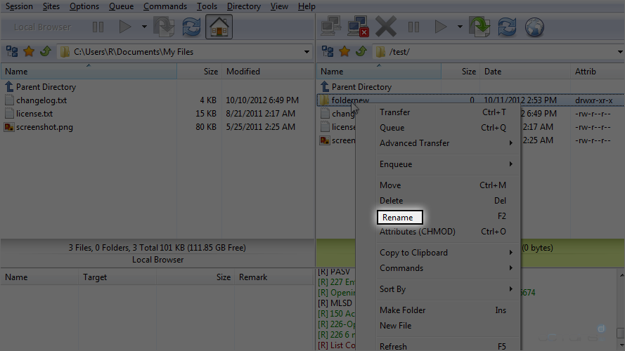 Manage Files in FlashFXP - Rename Folder