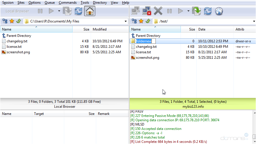 Manage Files in FlashFXP - Select Renamed Folder
