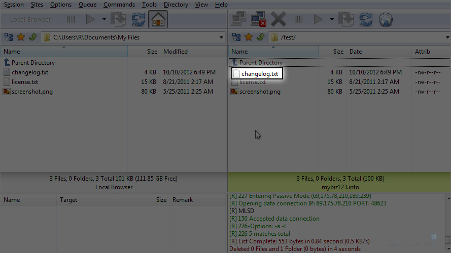 Manage Files in FlashFXP - Select File