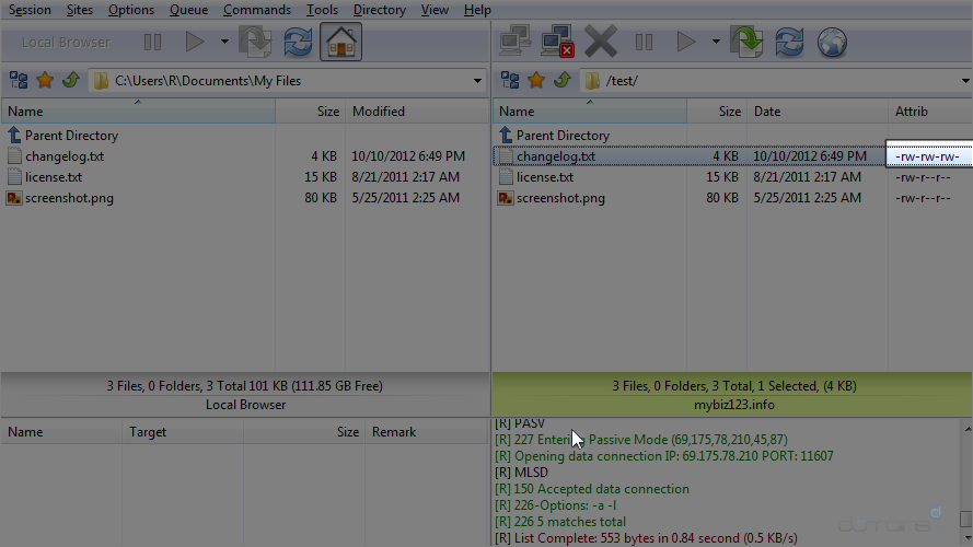 Manage Files in FlashFXP - Changes Saved