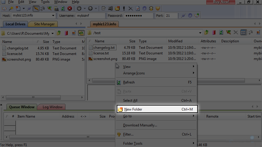 Manage Files In CuteFTP - New Folder