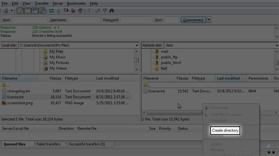 Manage Files in FileZilla -Create Directory