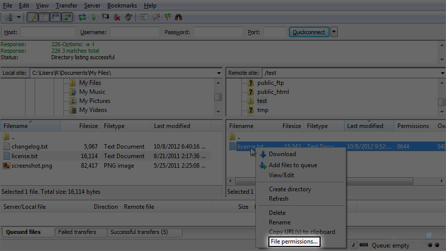 Manage Files in FileZilla - File Permissions