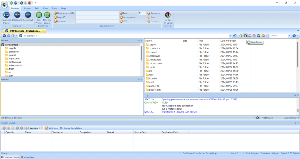 Step 1 - How to Manage Files in FTP Voyager - Remote Server Window