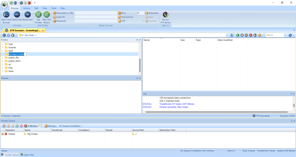 Step 4 - Manage Files in FTP Voyager - Rename New Folder