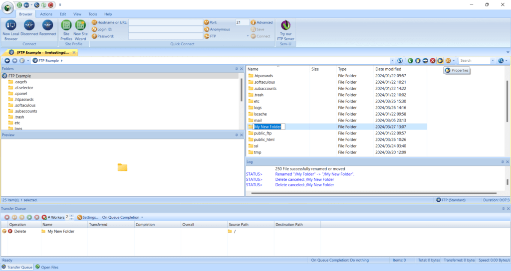 Step 6 - Manage Files in FTP Voyager - changelog.txt Permissions
