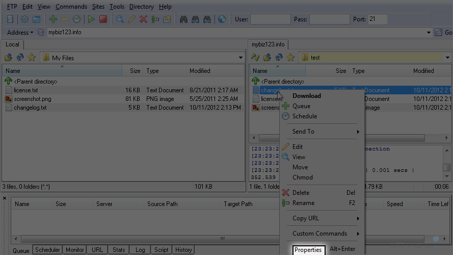 Upload Files Using LeapFTP - Properties