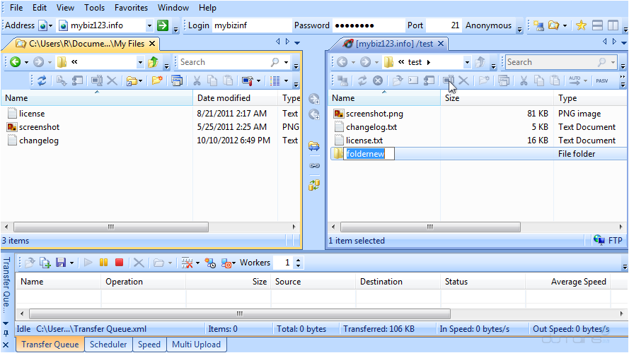 Manage Files in SmartFTP - Rename New Folder