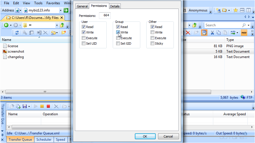 Manage Files in SmartFTP - Permissions Window