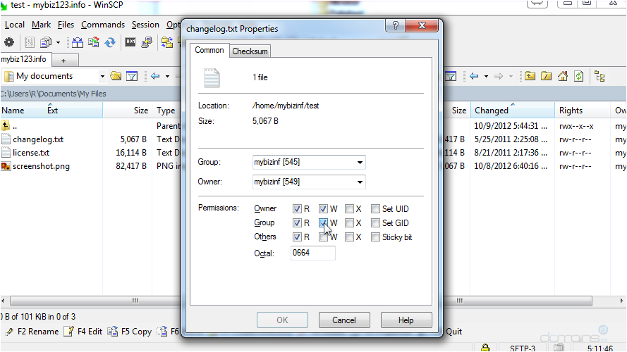 How To Manage Files Using WinSCP - changelog.txt Properties