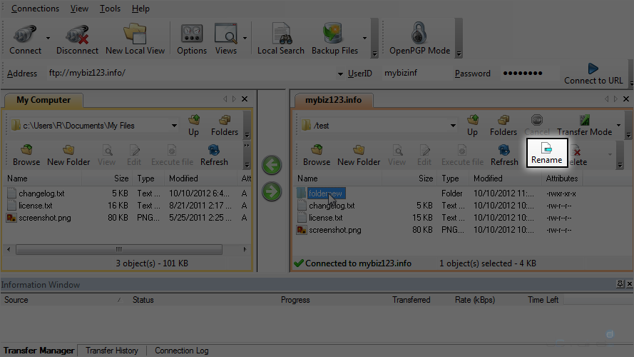Manage Files in WS FTP - Rename a Folder