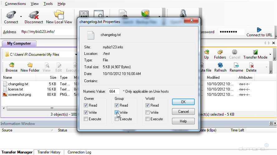 Manage Files in WS FTP - Change Properties
