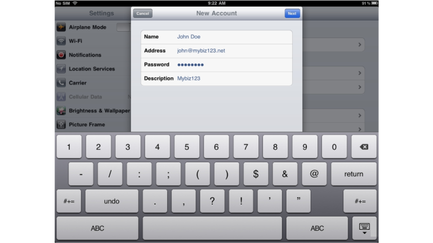 Setup POP Email On An iPad - New Account