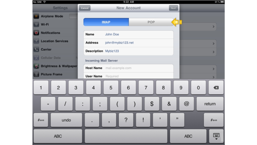 Setup POP Email On An iPad - Select POP