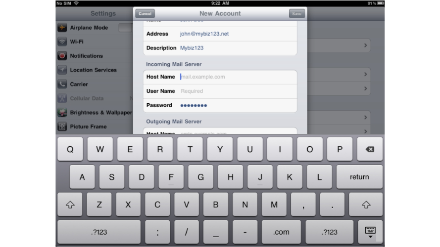 Setup POP Email On An iPad - Incoming Mail Server Settings