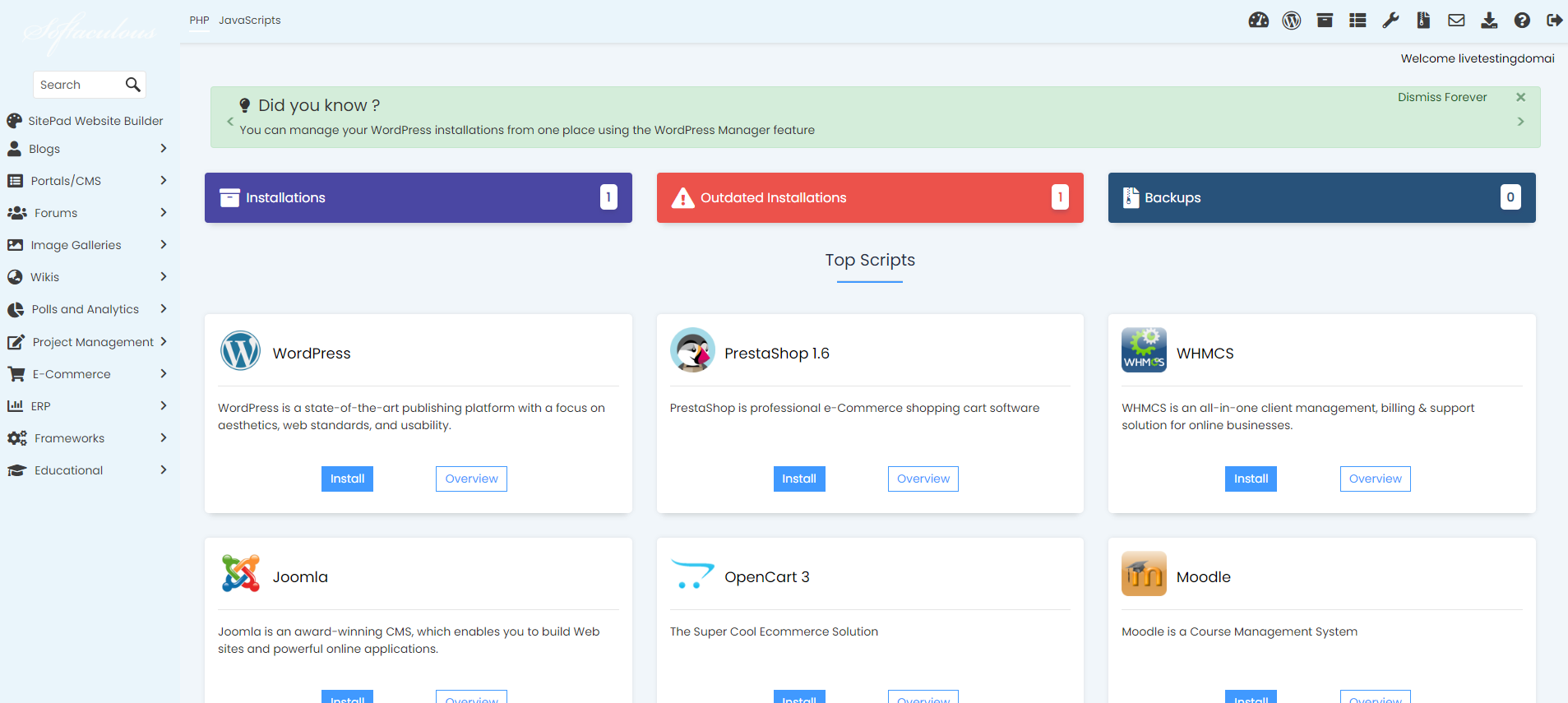 How To Remove A Softaculous Script - Softaculous Dashboard