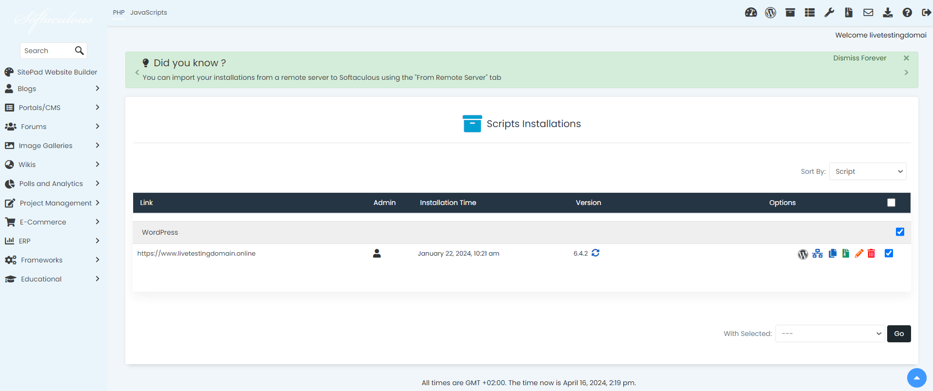 How To Remove A Softaculous Script - Scripts Installations