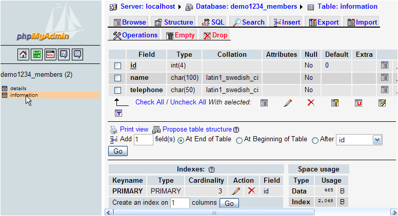 Rename A Database Table With phpMyAdmin - Select the Database Table