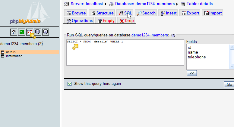 How to Run SQL Queries On A Database With phpMyAdmin - Table View