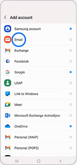 Setup Email Account on Samsung Devices - Select Email