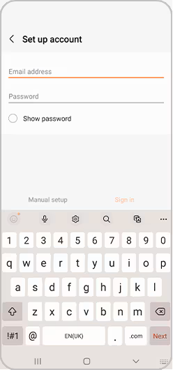 Setup Email Account on Samsung Devices - Enter Login Credentials