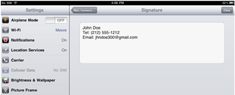 Setup An Email Signature On iPad - New Signature