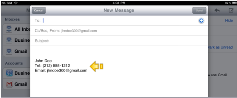 Setup An Email Signature On iPad - Email Displaying New Signature