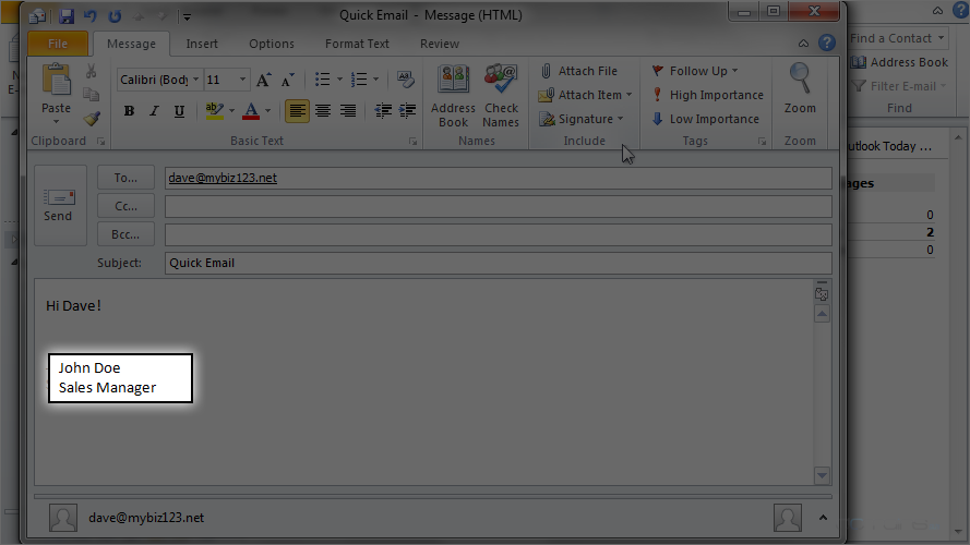 Email Signature in Outlook 2010 - Setup Complete