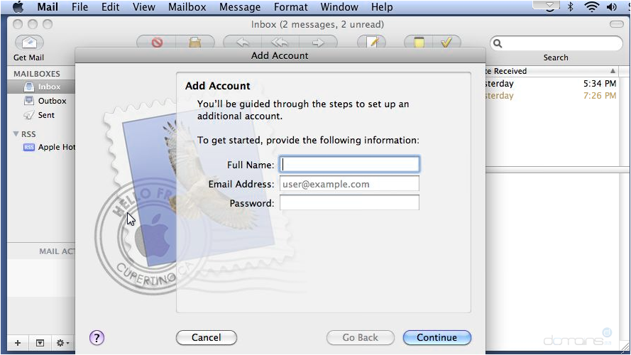 Setup IMAP Email On Apple Mail - Add Account
