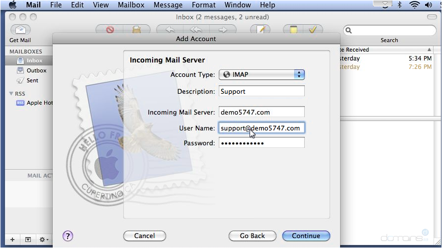 Setup IMAP Email On Apple Mail - User Name & Password