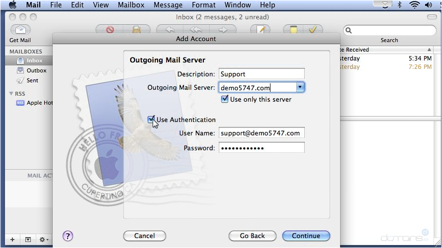 Setup IMAP Email On Apple Mail - Outgoing Mail Server