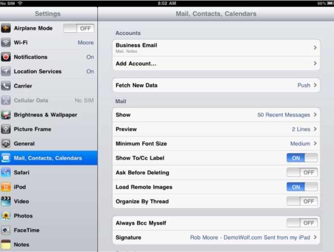 Setup An IMAP Email Account On iPad - Open Mail Settings