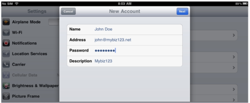 Setup An IMAP Email Account On iPad - Add Details