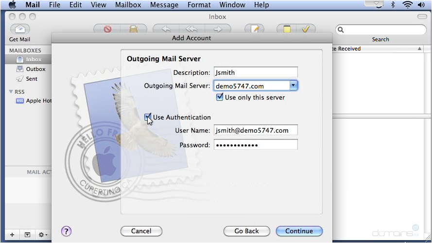 Setup POP Email on Apple Mail - Outgoing Mail Server