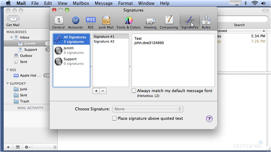 Setup Email Signatures In Apple Mail - Select Signatures Tab