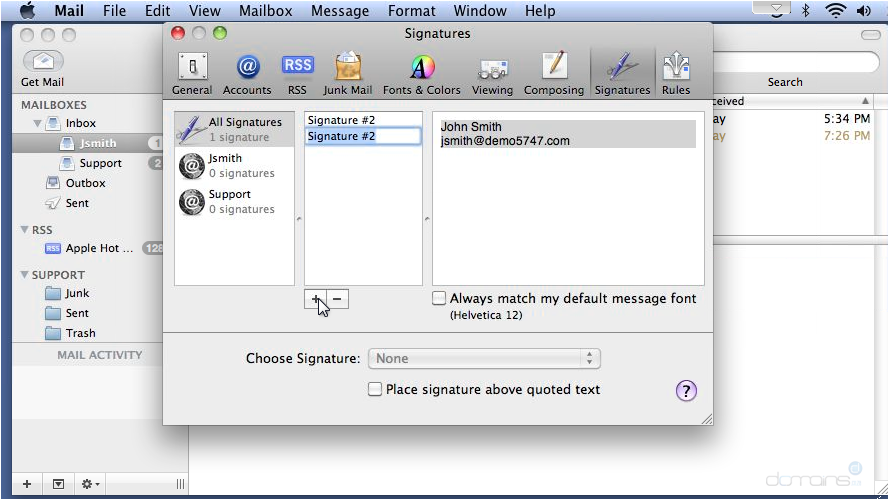 Setup Email Signatures In Apple Mail - Add New Signature