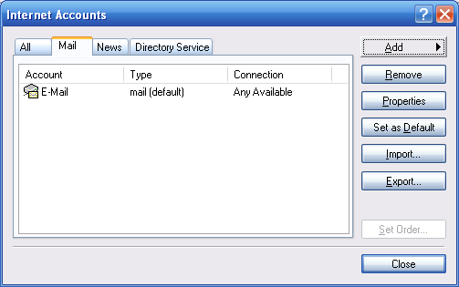 Enable SMTP Authentication Outlook Express - Select Mail Tab