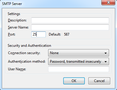 SMTP Server Settings - Server Settings Screen